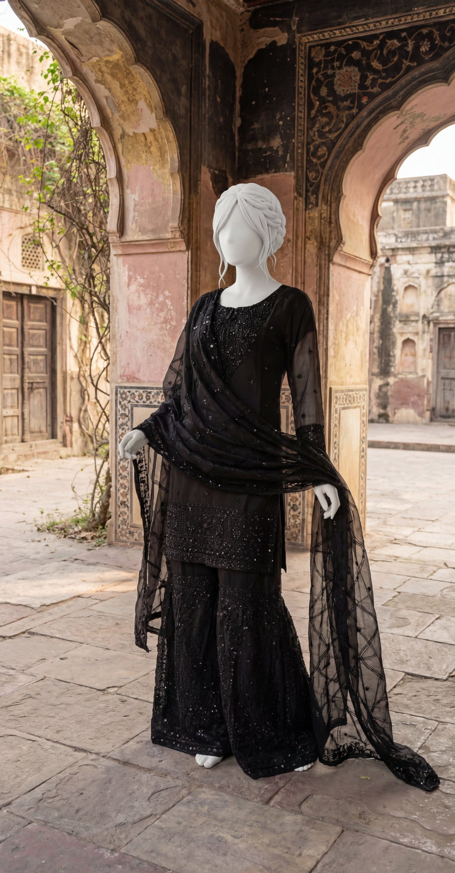 Anshara | 3 Piece | Stitched Suit | Black