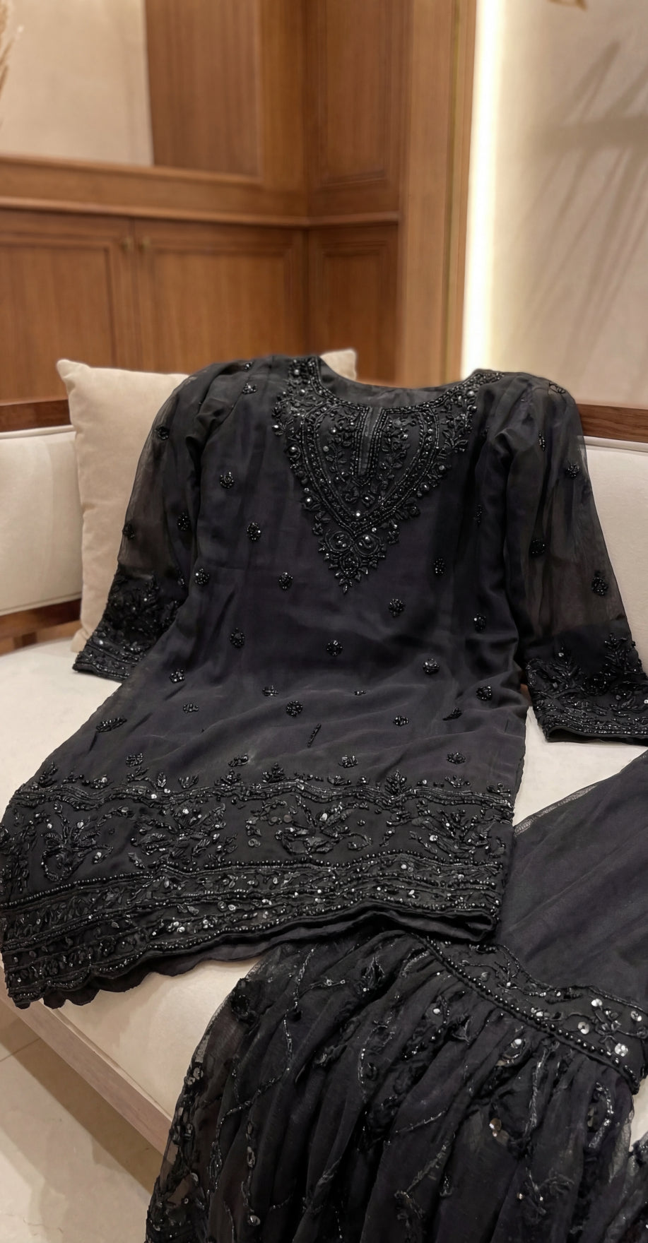Anshara | 3 Piece | Stitched Suit | Black