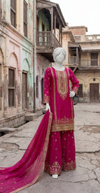 Esra | 3 Piece | Stitched Suit | Hot Pink