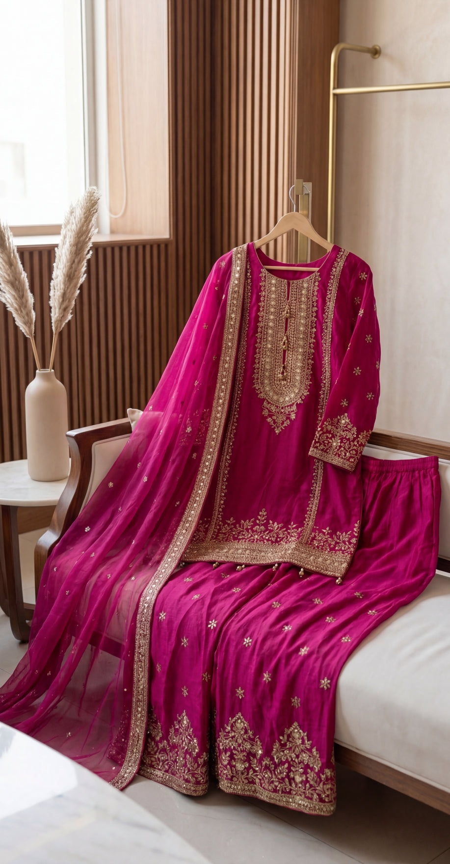 Esra | 3 Piece | Stitched Suit | Hot Pink