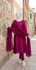 Ateera | 3 Piece | Stitched Suit | Ruby Red