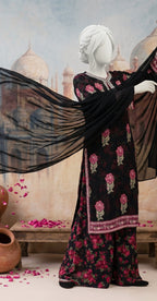Munazza | 3 Piece | Stitched Suit | Black