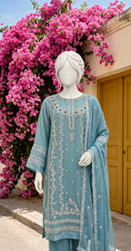 Uroos | 3 Piece | Stitched Suit | Aqua Blue