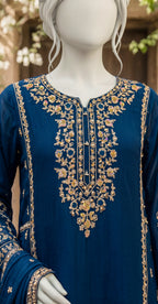 Meharbaan | 3 Piece | Stitched Suit | Ink Blue