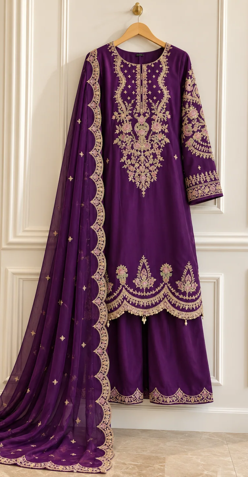 Chahat | 3 Piece | Stitched Suit | Purple
